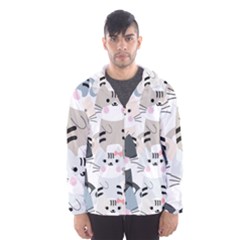 Cute Cat Couple Seamless Pattern Cartoon Men s Hooded Windbreaker