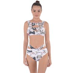 Cute Cat Couple Seamless Pattern Cartoon Bandaged Up Bikini Set 