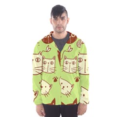 Cute Hand Drawn Cat Seamless Pattern Men s Hooded Windbreaker