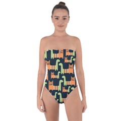 Seamless Pattern With Cats Tie Back One Piece Swimsuit