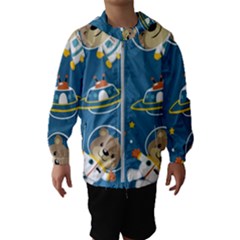 Seamless Pattern Funny Astronaut Outer Space Transportation Kids  Hooded Windbreaker