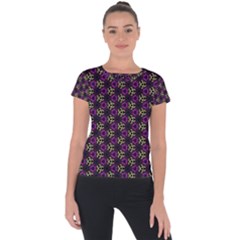 Wallpaper Floral Pattern Purple Short Sleeve Sports Top  by Wegoenart