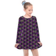 Wallpaper Floral Pattern Purple Kids  Long Sleeve Dress by Wegoenart