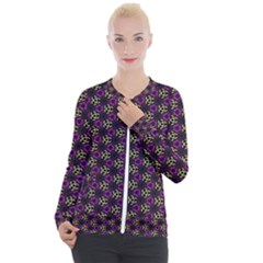 Wallpaper Floral Pattern Purple Casual Zip Up Jacket by Wegoenart
