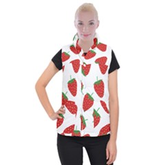 Seamless Pattern Fresh Strawberry Women s Button Up Vest by Wegoenart