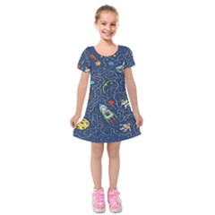 Cat Cosmos Cosmonaut Rocket Kids  Short Sleeve Velvet Dress by Wegoenart
