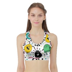 Funny Monster Pattern Sports Bra With Border