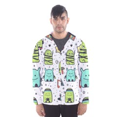Seamless Pattern With Funny Monsters Cartoon Hand Drawn Characters Colorful Unusual Creatures Men s Hooded Windbreaker