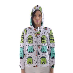 Seamless Pattern With Funny Monsters Cartoon Hand Drawn Characters Colorful Unusual Creatures Women s Hooded Windbreaker