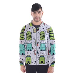 Seamless Pattern With Funny Monsters Cartoon Hand Drawn Characters Colorful Unusual Creatures Men s Windbreaker by Nexatart