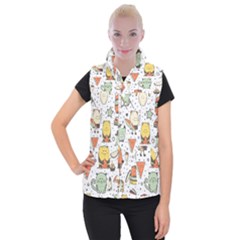 Funny Seamless Pattern With Cartoon Monsters Personage Colorful Hand Drawn Characters Unusual Creatu Women s Button Up Vest by Nexatart