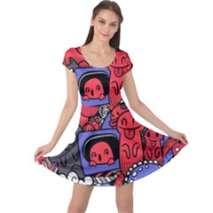 Abstract Grunge Urban Pattern With Monster Character Super Drawing Graffiti Style Vector Illustratio Cap Sleeve Dress
