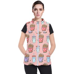 Cute Kawaii Food Seamless Pattern Women s Puffer Vest by Nexatart