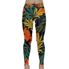 Fashionable Seamless Tropical Pattern With Bright Green Blue Plants Leaves Classic Yoga Leggings by Nexatart