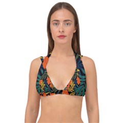 Fashionable Seamless Tropical Pattern With Bright Green Blue Plants Leaves Double Strap Halter Bikini Top by Nexatart