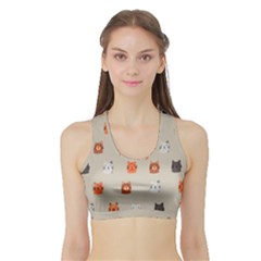 Cat Faces Pattern Sports Bra With Border