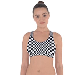 Illusion Checkerboard Black And White Pattern Cross String Back Sports Bra