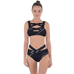 Minimalist Black Linear Abstract Print Bandaged Up Bikini Set 