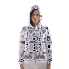 Pattern Hipster Abstract Form Geometric Line Variety Shapes Polkadots Fashion Style Seamless Women s Hooded Windbreaker