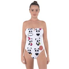 Playing Pandas Cartoons Tie Back One Piece Swimsuit by Vaneshart