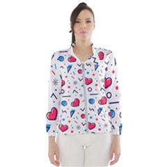 Hearts Seamless Pattern Memphis Style Women s Windbreaker