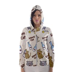 Happy Cats Pattern Background Women s Hooded Windbreaker