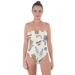 Happy Cats Pattern Background Tie Back One Piece Swimsuit