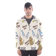 Happy Cats Pattern Background Men s Hooded Windbreaker