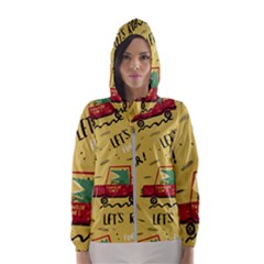 Childish Seamless Pattern With Dino Driver Women s Hooded Windbreaker