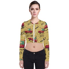 Childish Seamless Pattern With Dino Driver Long Sleeve Zip Up Bomber Jacket by Vaneshart