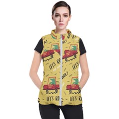 Childish Seamless Pattern With Dino Driver Women s Puffer Vest by Vaneshart