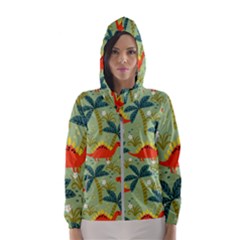 Cute Colorful Dinosaur Seamless Pattern Women s Hooded Windbreaker