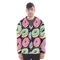 Colorful Donut Seamless Pattern On Black Vector Men s Hooded Windbreaker by Sobalvarro