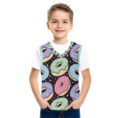 Colorful Donut Seamless Pattern On Black Vector Kids  Sportswear by Sobalvarro