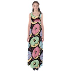Colorful Donut Seamless Pattern On Black Vector Empire Waist Maxi Dress by Sobalvarro