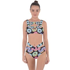 Colorful Donut Seamless Pattern On Black Vector Bandaged Up Bikini Set  by Sobalvarro
