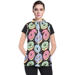 Colorful Donut Seamless Pattern On Black Vector Women s Puffer Vest by Sobalvarro