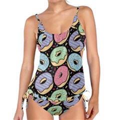 Colorful Donut Seamless Pattern On Black Vector Tankini Set by Sobalvarro