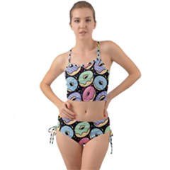 Colorful Donut Seamless Pattern On Black Vector Mini Tank Bikini Set by Sobalvarro