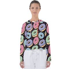 Colorful Donut Seamless Pattern On Black Vector Women s Slouchy Sweat by Sobalvarro
