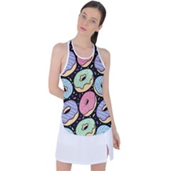 Colorful Donut Seamless Pattern On Black Vector Racer Back Mesh Tank Top by Sobalvarro