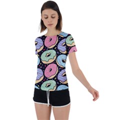 Colorful Donut Seamless Pattern On Black Vector Back Circle Cutout Sports Tee by Sobalvarro