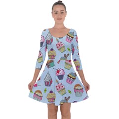 Cupcake Doodle Pattern Quarter Sleeve Skater Dress by Sobalvarro