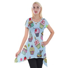 Cupcake Doodle Pattern Short Sleeve Side Drop Tunic by Sobalvarro