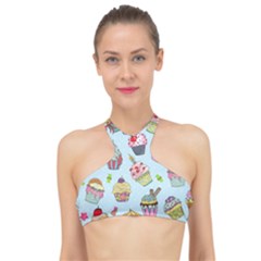 Cupcake Doodle Pattern High Neck Bikini Top by Sobalvarro