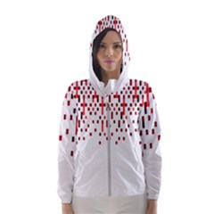 Red And White Matrix Patterned Design Women s Hooded Windbreaker by dflcprintsclothing