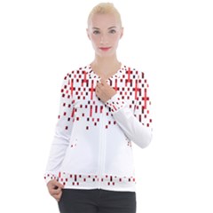 Red And White Matrix Patterned Design Casual Zip Up Jacket by dflcprintsclothing