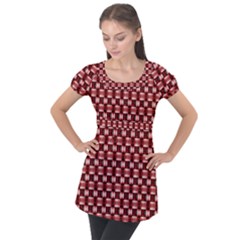 Red Kalider Puff Sleeve Tunic Top by Sparkle