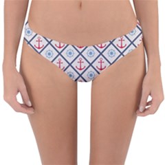 Seamless Pattern With Cross Lines Steering Wheel Anchor Reversible Hipster Bikini Bottoms