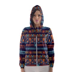 Bohemian Ethnic Seamless Pattern With Tribal Stripes Women s Hooded Windbreaker by Wegoenart